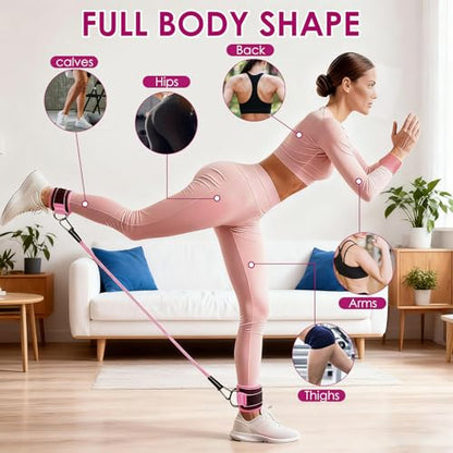 Resistance Bands Set, Adjustable Ankle Exercise Bands with Cuffs Home Gym Workout Fitness Equipment with Carry Bag for Women Leg Booty Butt Lift Kickbacks Hip Training Working Out Yoga