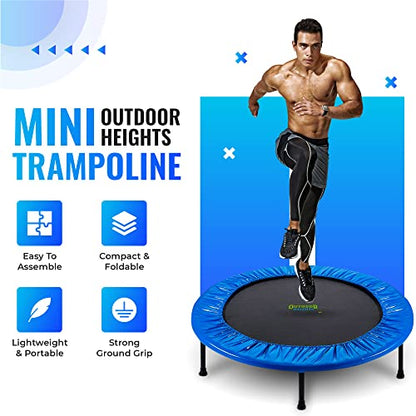 Mini Trampoline, Exercise Fitness Rebounder for Adults & Kids, for Indoor & Outdoor Use, Foldable, Pre-Attached Springs, with Handle,