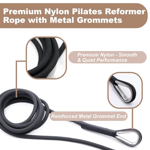 Pilates Reformer Replacement Ropes (2 Pack), 110” Extra Long 8mm Nylon Rope with Metal Grommet, Heavy Duty Low-Noise Pulley Rope for Reformer, Tower & Cadillac-Style Equipment - color: strap only