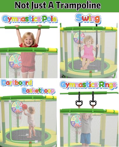 60" 6-in-1 Kids Trampoline, 5ft Mini Toddler Trampoline for Girls Boys - color: Yellow&Green 6-in-1