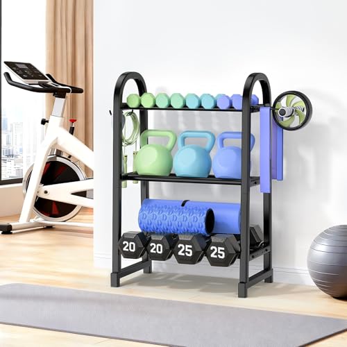 3 Tier Dumbble Rack - 360LB Capacity Adjustable Dumbbell Storage Rack Space-Saving Home Gym Weight Rack For Dumbbells And Kettlebells With Hooks (Dumbbell Rack Stand Only) - size: 18.5''Length