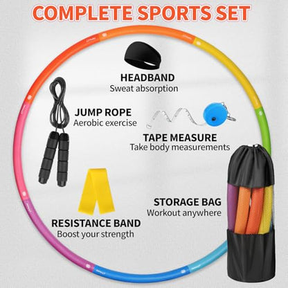 Weighted Exercise Hoop for Adults, 2.2lb&2.8lb Adjustable Fitness Hoop, 8 Detachable Hoop Sections with Jump Rope & Storage Bag, Home Gym Workout - style: Pro 2.8lb