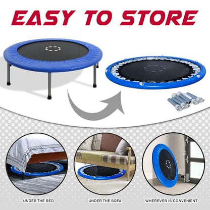 Mini Exercise Trampoline with Padded Spring Cover and Handlebar, 4FT, Blue