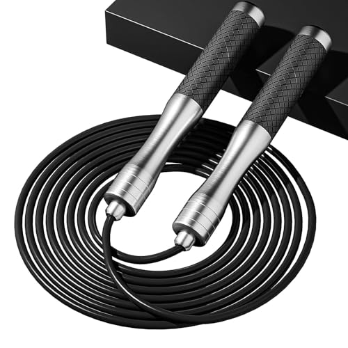 𝐒𝐩𝐞𝐞𝐝 𝐉𝐮𝐦𝐩 𝐑𝐨𝐩𝐞 𝐟𝐨𝐫 𝐅𝐢𝐭𝐧𝐞𝐬𝐬 - Skipping Rope for Women Men Exercise with Adjustable Length Jumping Rope and Alloy & Silicone Handles Suitable for Workout Boxing Home Gym - color: Black