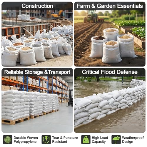 MAQIHAN Empty Sand Bags - 7PCS Woven Polypropylene Heavy Duty Tear Resistant Sandbags for Hurricane Sand Bags for Flooding Construction Project Storing Dry Materials
