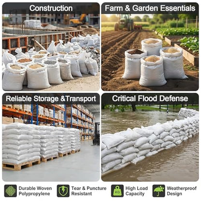 MAQIHAN Empty Sand Bags - 7PCS Woven Polypropylene Heavy Duty Tear Resistant Sandbags for Hurricane Sand Bags for Flooding Construction Project Storing Dry Materials