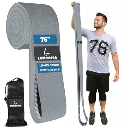 Premium 76" Extra Long Resistance Band for Working Out, 3" Wide Non-Slip Fabric Exercise Band for Stretching, Yoga, Strength Training & Physical Therapy - color: Gray