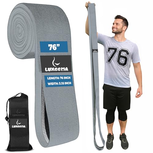 Premium 76" Extra Long Resistance Band for Working Out, 3" Wide Non-Slip Fabric Exercise Band for Stretching, Yoga, Strength Training & Physical Therapy - color: Gray
