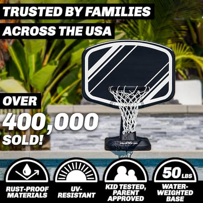 GoSports Splash Hoop PRO Pool Basketball Game – Modern Poolside Basketball Hoop with Backboard, Ball & Pump – Swimming Pool Basketball Hoop for Inground & Above Ground Pools - color: Black