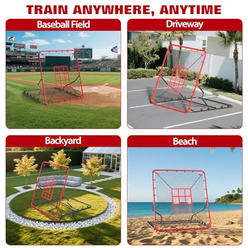 Baseball Rebounder Net, 4x4.5 ft Baseball Pitching Batting Net, 5 Adjustable Angles, Durable UV-Resistant Bounce Back Net, Solo Fielding Trainer for Hitting, Fielding Practice