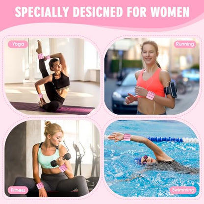 Wrist Weights Set of 2, Wearable Wrist Ankle Weights for Women & Men, Silicone Weighted Bangles Adjustable Arm and Leg Weights for Walking Yoga Pilates Running Dance Gym 2lb