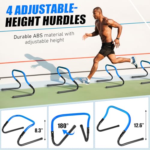 2 Pack Agility Ladder, Soccer Speed Training Equipment Set with Total 26 ft Agility Ladder, 12 Cones, 4 Adjustable Hurdles, Jump Rope, for Soccer, Basketball, Football, Kids, Youth, Adults - color: 2.Blue