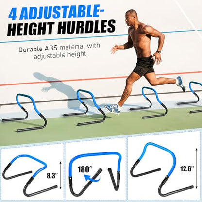 2 Pack Agility Ladder, Soccer Speed Training Equipment Set with Total 26 ft Agility Ladder, 12 Cones, 4 Adjustable Hurdles, Jump Rope, for Soccer, Basketball, Football, Kids, Youth, Adults - color: 2.Blue