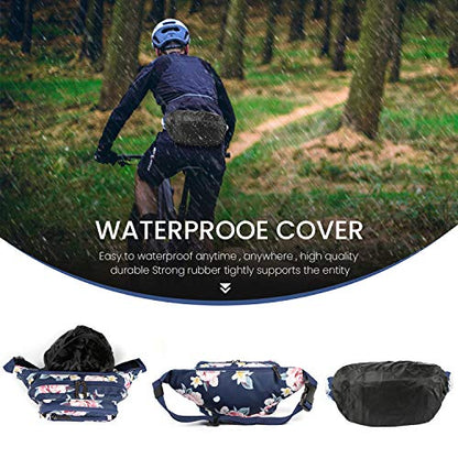 CXWMZY Fanny Packs For Women & Men Waist Pack Hip Bum Bag with Multi-Pockets Large Capacity Waterproof Casual Bum Bag for Disney Traveling Casual Cycling Running Hiking - color: Blue_Flower