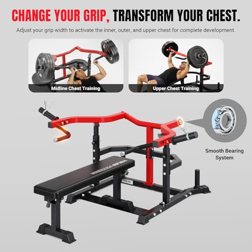 YOLEO Chest Press Machine, 1100LBS Bench Press Machine with Separate Press Station & Adjustable Weight Bench, Independent Converging Arms - color: Red-Black 2.0