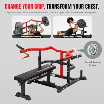 YOLEO Chest Press Machine, 1100LBS Bench Press Machine with Separate Press Station & Adjustable Weight Bench, Independent Converging Arms - color: Red-Black 2.0