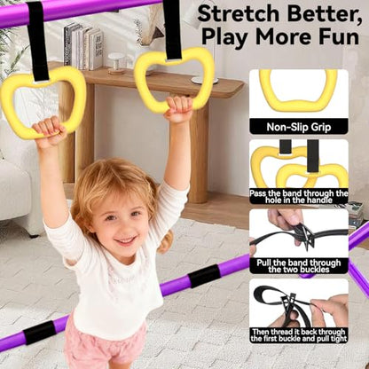 Kids Gymnastics Bar Gymnastic Equipment for Home Adjustable Height Gymnastic Training Bar Gymnastic Stuff for 3-7 Years Old Girls - color: Purple with ring
