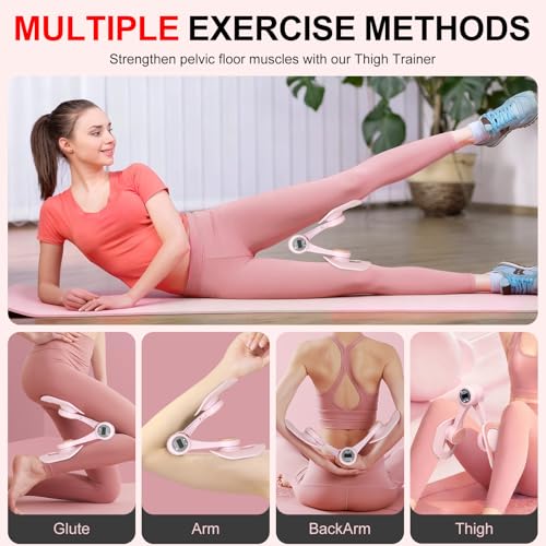 Thigh Trainer, 360°Adjustable Pelvic Floor Exercise Device with Auto-Counter Display, Inner Thigh Exerciser with 25-35 LB Resistance Band for Women, Home Fitness Equipment for Arm, Hip, Leg