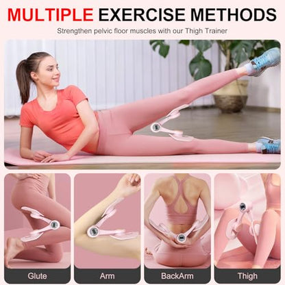 Thigh Trainer, 360°Adjustable Pelvic Floor Exercise Device with Auto-Counter Display, Inner Thigh Exerciser with 25-35 LB Resistance Band for Women, Home Fitness Equipment for Arm, Hip, Leg