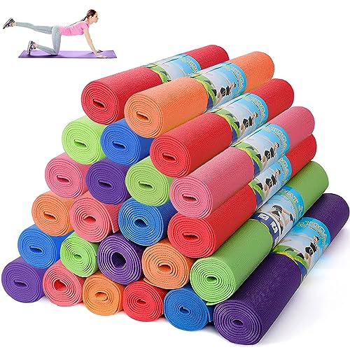 Wettarn 24 Pcs Yoga Mats Bulk - Non Slip, Lightweight Professional Colorful Exercise Mats for Yoga, Pilates, Fitness & Floor Workout - color: Red, Green, Dark Blue, Pink, Purple, Orange