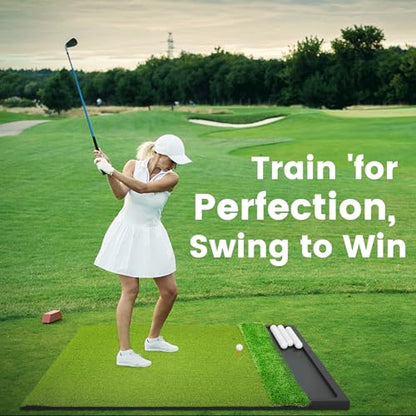 Golf Hitting Mat with Ball Tray, Dual-Turf Practice Training Mat for Indoor & Outdoor Use with 3 Rubber Tees - size: 5 x 4 ft - 1.22"