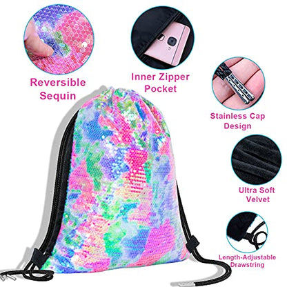 GA&EN Mermaid Reversible Sequin Drawstring Backpack/Bag Clear Iridescent Sequin+Colorful Fabric for Kids Girls - color: 16-clear Iridescent Sequin+colorful Fabric