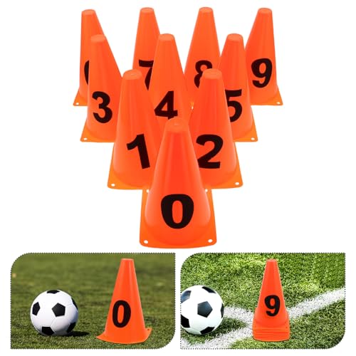 VICASKY 10pcs Soccer Mini Cones Numbered Agility Training Markers, 23cm Plastic Sports Spot Markers for Football and Basketball Practice, Field Drills Equipment for Youth and Adult