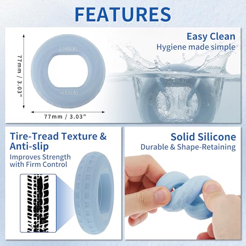 Hand Grip Strengthener, Fingers Exerciser - Silicone Rings for Muscle Training Sports Rock Climbing Finger Rehabilitation,6 Resistance Levels - color: Blue(40/50LB)with Box