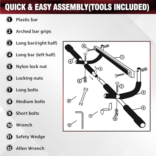 Pull Up Bar for Doorway, Upgrade Chin up Bar for Doorway Without Screws,Resistance Bands Set of 5 – Pull Up Assistance Bands for Men & Women
