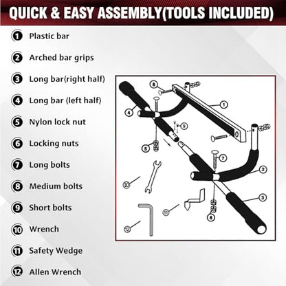 Pull Up Bar for Doorway, Upgrade Chin up Bar for Doorway Without Screws,Resistance Bands Set of 5 – Pull Up Assistance Bands for Men & Women