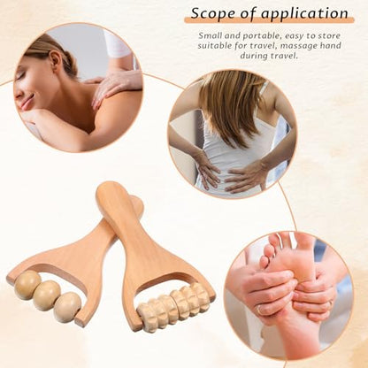 Telooco 2Pcs Wooden Massage Roller, Handheld Wood Massage Tools