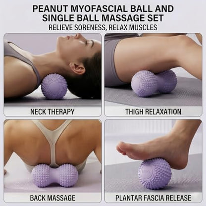 Peanut Massage Ball and Single Ball Set for Myofascial Release, Deep Tissue, Muscle Recovery (Purple)
