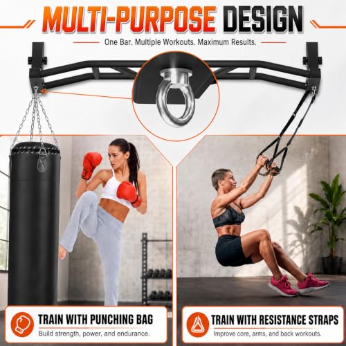 48" Ceiling Mount Pull Up Bar - Heavy Duty Multi-Grip Chin Up Bar for Garage/Home Gym and Strength Training, Adjustable Height&Supports to 600 Lbs