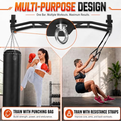 48" Ceiling Mount Pull Up Bar - Heavy Duty Multi-Grip Chin Up Bar for Garage/Home Gym and Strength Training, Adjustable Height&Supports to 600 Lbs