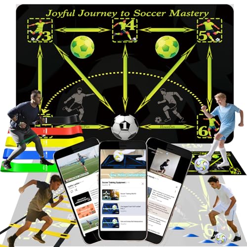 Soccer Training Equipment, Football Practice Aids with Training Mat, Resistance Bands, Ladder, Cones, Improve Agility, Footwork and Coordination - color: Light Yellow, size: 47"*31"