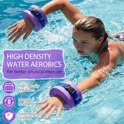 Water Aerobics Set Aquatic Exercise Set Include Water Foam Dumbbell Swim Aquatic Cuffs Ankle Arm Swimming Glove Pool Resistance Weights Pool Fitness Equipment for Training - color: Purple
