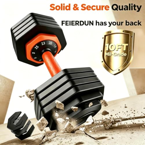 FEIERDUN Adjustable Dumbbell Set, Weight Set for Home Gym, 5/10-in-1 Free Weight Adjustable Dumbbells, Single Hand Twist Adjust with Non-Slip Handles, 90% Space Saving Strength Training for both Men&Women - color: 10 Weight Settings - 25 LB/Pair (50 LB To