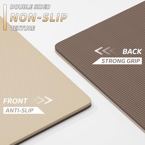 ILILI 10mm Extra Thick, TPE Yoga Mat, 76×28 Inch Extra Long, Carrying Strap - color: Beige+Brown