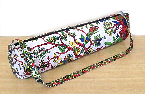 INDIAN CRAFT CASTLE ICC Yoga Mat Bag Carrier Full-Zip Exercise Yoga Mat Carry Bag for Women Men with Multi-Functional Storage Pockets and Adjustable Shoulder Strap 26X6 Inches - style: White Tree of Life
