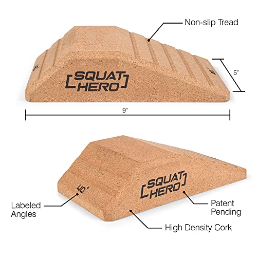 Cork Squat Wedge Block, Perfect for Knees Over Toes and Full Depth Squat Training, Patent Pending Non-Slip Slant Board, Deadlift Wedge, Calf Stretcher, Quantity 2