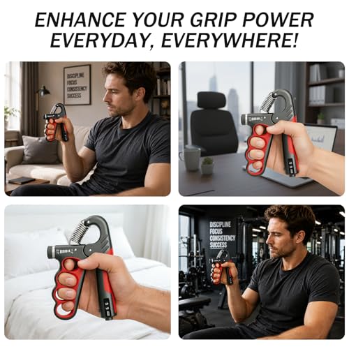Grip Strength Trainer,11-220LBs Adjustable Resistance Grip Strength Trainer with Counter,Ergonomic Design, Forearm Strengthener for Injury Recovery and Muscle Building