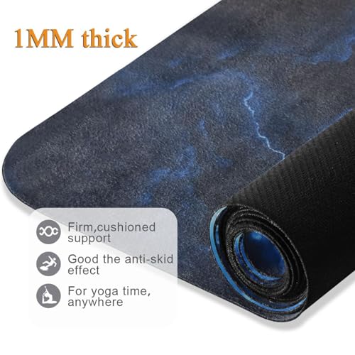 Kigai Travel Yoga Mat 71" x 24" Non Slip Natural Rubber Foldable Exercise Mat Ultra Thin 1.5mm Lightweight for Fitness, Pilates & Home Workout, Blue Lightning