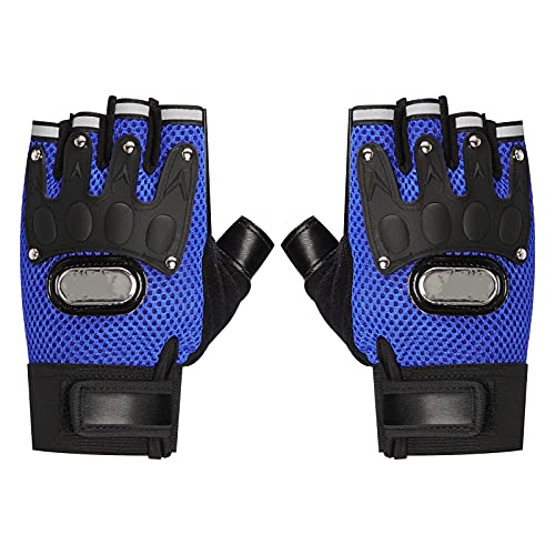 Mens Half Finger Weight Lifting Workout Glove Adult Fingerless Fitness Driving Glove Non-Slip Breathable Outdoor Motorcycle Camping Mitten - color: Blue