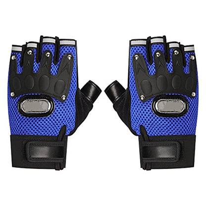 Mens Half Finger Weight Lifting Workout Glove Adult Fingerless Fitness Driving Glove Non-Slip Breathable Outdoor Motorcycle Camping Mitten - color: Blue