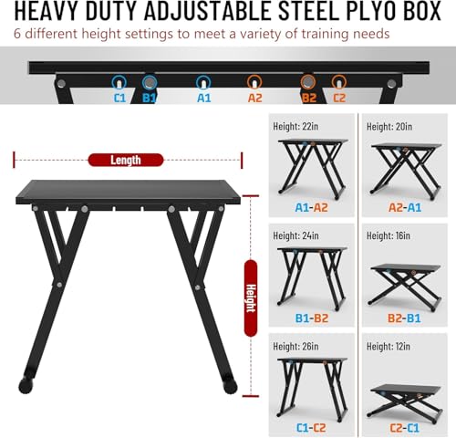 GanFindX Adjustable Steel Plyometric Box，Six Height Settings 12''-26'' Steel Plyo Box Home Gym Jump Trainer for Fitness Exercise Agility Stamina Conditioning Strength Training