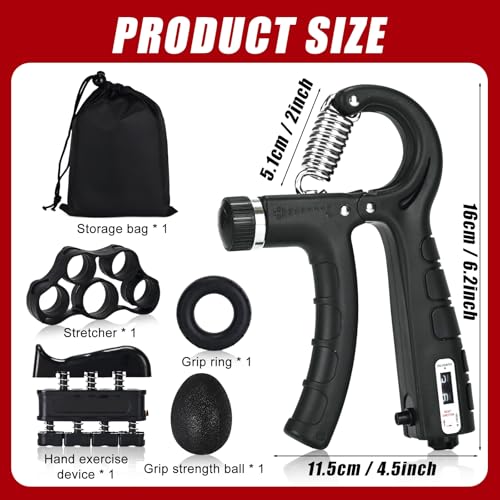 Hand Grip Strengthener, Grip Strength Trainer, 22-132 Lbs Adjustable Resistance Forearm Exerciser Workout for Rehabilitation Athletes Climbers Musicians - color: black 5 Pack