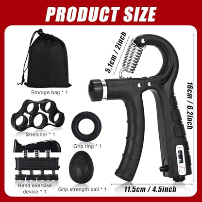 Hand Grip Strengthener, Grip Strength Trainer, 22-132 Lbs Adjustable Resistance Forearm Exerciser Workout for Rehabilitation Athletes Climbers Musicians - color: black 5 Pack