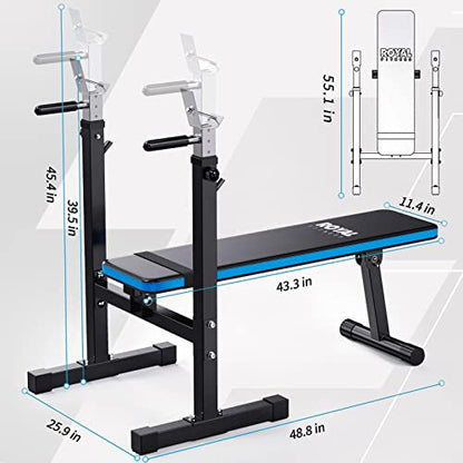 Adjustable Weight Bench with Barbell Rack, Weight Lifting Bench Press for Home Gym, Strength Training Workout Bench, 48.8"D x 25.9"W x 45.4"H