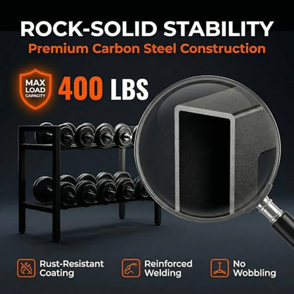 Dumbbell Rack, 2 Tier Weight Rack for Home Gym Adjustable, 31 inch weight storage racks Space-Saving, Kettlebells Holder Rack Organizer (Rack Only)