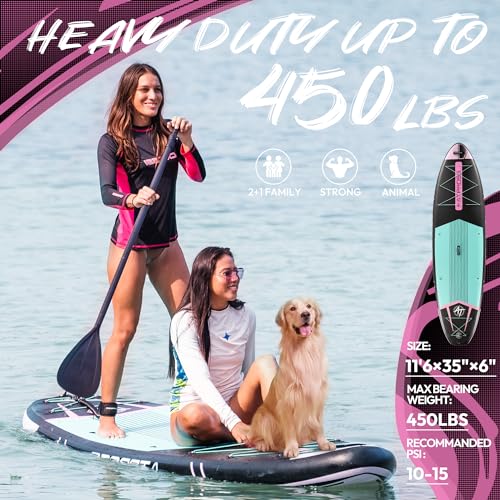 11'6"x35" Inflatable Paddle Board, 450lbs Extra Wide Stand Up Paddleboard for Adults with Premium SUP Accessories Kit & Backpack, Blow Up Kayak Non-Slip Stable Deck Boat for Yoga Fishing Surf - style: Pink